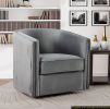 Classic Living Room Furniture 1pc Swivel Accent Chair Gray Velvet Upholstery Pleated Detail Solid Wood Furniture 360 Degree Swivel Chair Tuxedo Arms