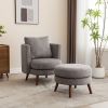 30.7" Wide Accent Chair with Ottoman Armchair Upholstered Reading Chair Single Sofa with Wooden Leg and Throw Pillow for Living Room Bedroom Dorm Room