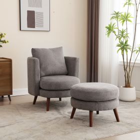 30.7" Wide Accent Chair with Ottoman Armchair Upholstered Reading Chair Single Sofa with Wooden Leg and Throw Pillow for Living Room Bedroom Dorm Room