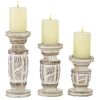 DecMode White Wash Wood Country Cottage Candle Holder Set of 3-Pieces, 6", 8",10"H