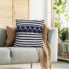 18 x 18 Handwoven Square Cotton Accent Throw Pillow, Classic Striped Pattern, Textured, White, Blue