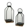 Sullivans Set Of 2 Lantern Iron & Glass Candle Holders 12.75"H & 13.5"H Black