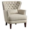 Traditional Living Room Luxury Accent Chair 1pc High Flair-Back Button-Tufted Beige Nailhead-Trim Lumbar Pillow Soldi Wood Furniture