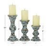 DecMode 3 Candle Light Blue Wood Candle Holder, Set