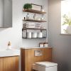 2 In 1 Floating Shelves Wall Mounted with Storage Basket Bathroom Shelves Over Toilet Wooden Shelves for Bedroom Living Room Kitchen Office Wall Decor