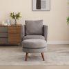 30.7" Wide Accent Chair with Ottoman Armchair Upholstered Reading Chair Single Sofa with Wooden Leg and Throw Pillow for Living Room Bedroom Dorm Room